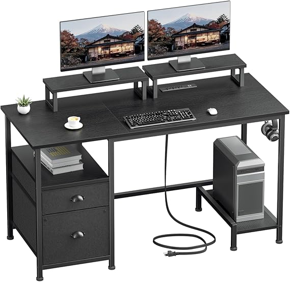 63-Inch Computer Desk with File Cabinet & Monitor Stand