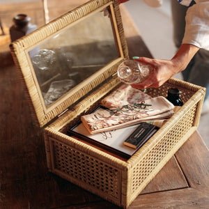 Boho Rattan Display Boxes with Glass Lids Set of 2