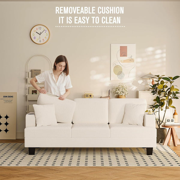 3-Seat Corduroy Sofa – Deep Seat Living Room Couch