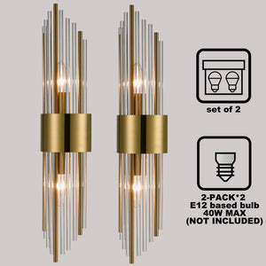 2-Light Modern Gold Wall Sconce with Clear Glass Crystal
