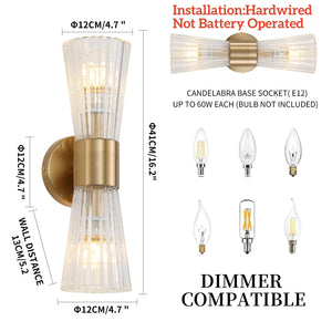 Mid-Century Modern 2-Light Wall Sconce – Gold Glass Shade