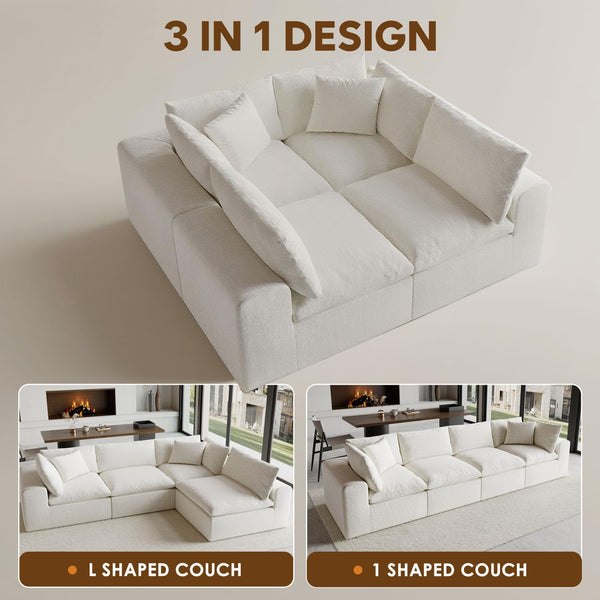 130" L-Shaped Modular Sectional Sofa – Deep Seat, Sleeper, White