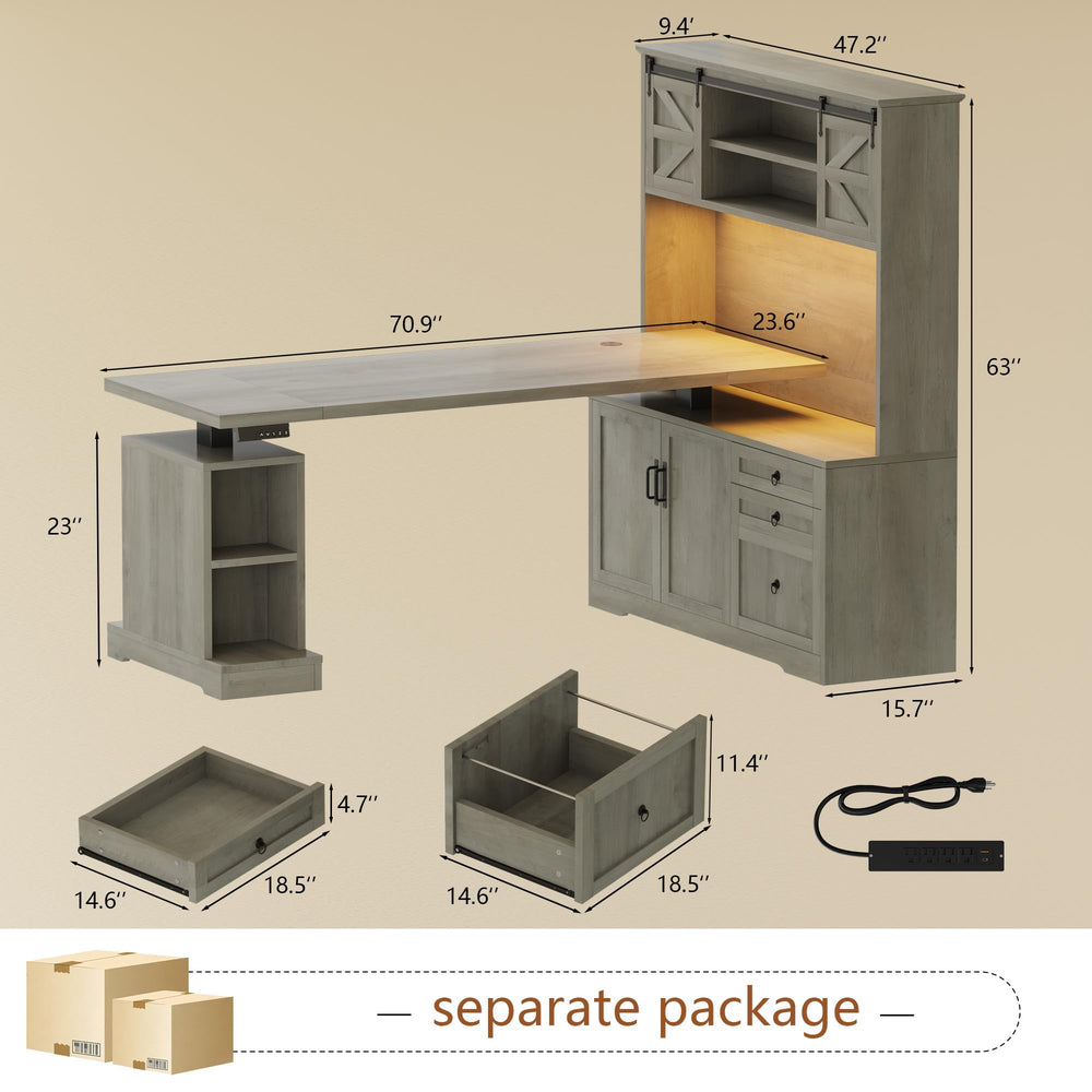 L-Shaped Electric Standing Desk with Hutch