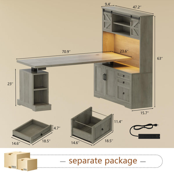 L-Shaped Electric Standing Desk with Hutch