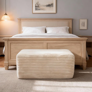 L-Shaped Sectional Sofa with Ottoman – Beige Plush