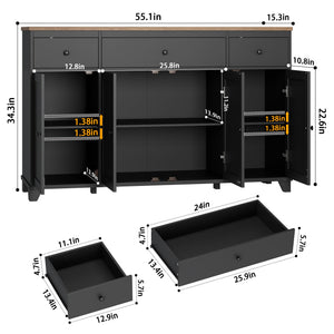 55" Kitchen Buffet Cabinet with Storage Drawers & Shelves
