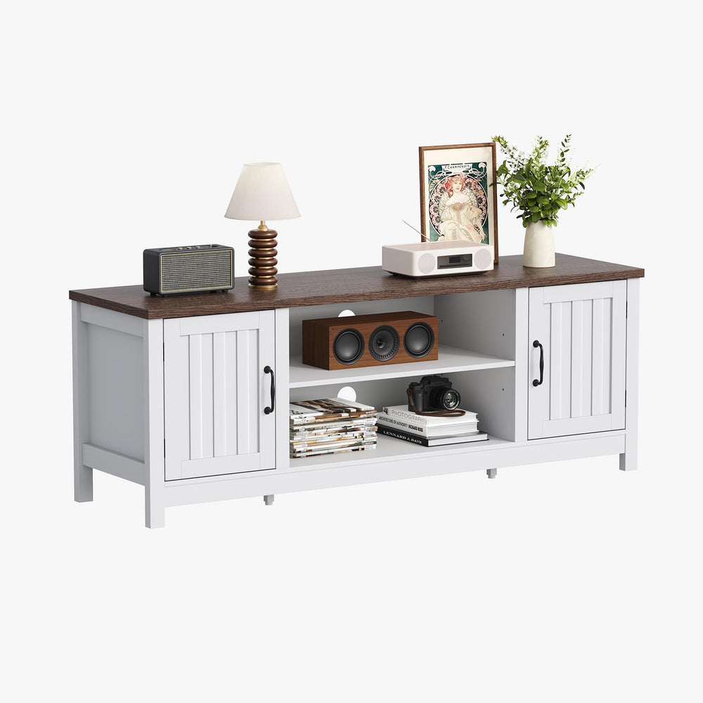 54" Farmhouse TV Stand with Storage Cabinets & Fluted Doors