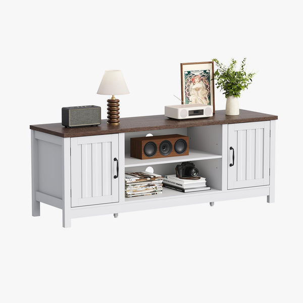 54" Farmhouse TV Stand with Storage Cabinets & Fluted Doors