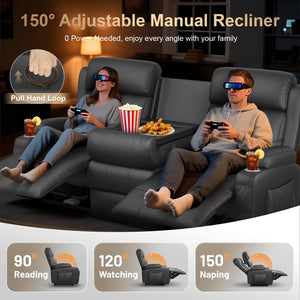 2-in-1 Convertible Recliner Loveseat Sofa with Massage & LED Lights