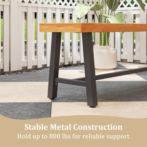 63-Inch Acacia Wood Outdoor Bench – 3-Person Patio Seat with Metal Frame