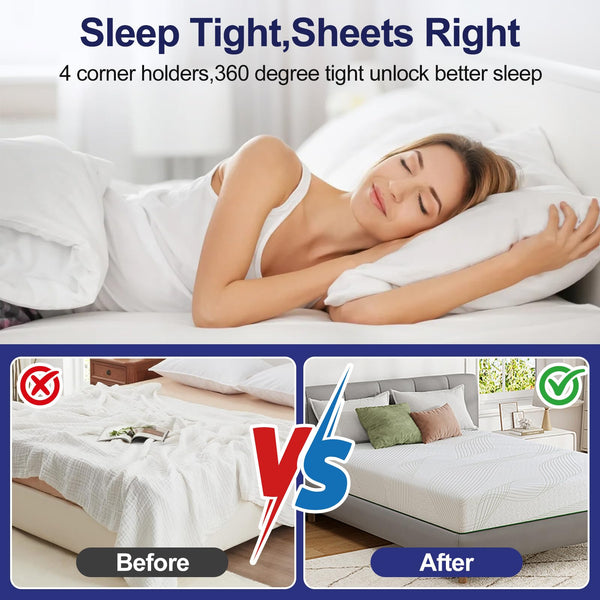 Bed Sheet Holders for Corners – Dual-Side Lock Design, 4-Pack