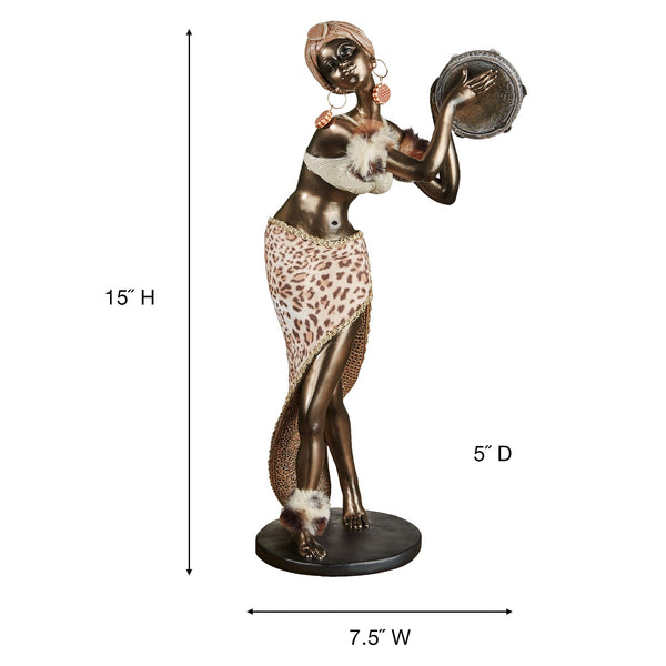 African Woman Dancing Table Sculpture – Bronze Finish