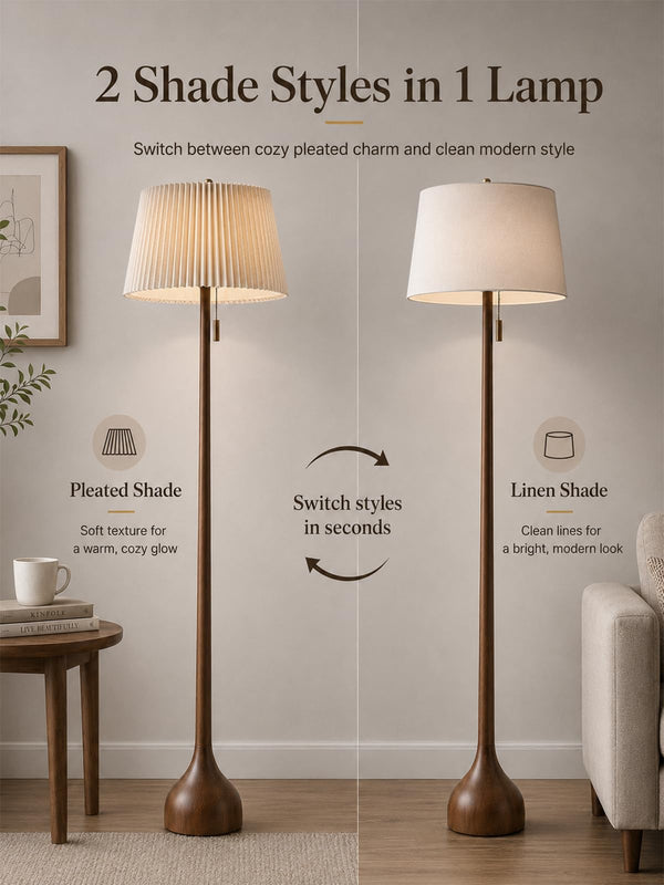 65" Mid Century Real Wood Floor Lamp with Remote