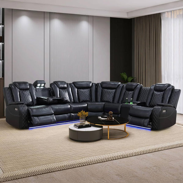 Black Leather Power Reclining Sectional Sofa