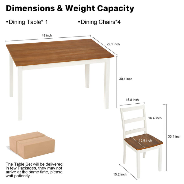 5-Piece Solid Wood Dining Table Set for 4