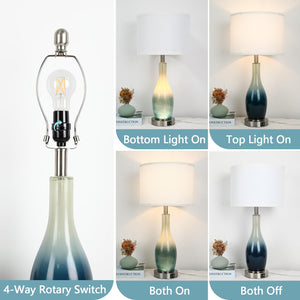 26in Tall Glass Table Lamps Set of 2 with USB Ports & LED Nightlight