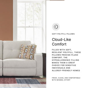 Beige Tufted Manual Reclining Sofa with Accent Pillows