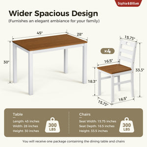 5-Piece Farmhouse Dining Table Set for 4 — Wood Kitchen Table and Chairs
