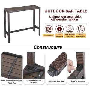 Outdoor Wicker Bar Table – Counter Height Pub Table with Poly Lumber Top