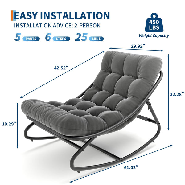 Outdoor Metal Rocking Chair with Thick Cushion – 450 lbs Capacity