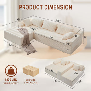 L-Shaped Modular Sectional Sofa with Chaise – Deep Seat, Corduroy, No Assembly