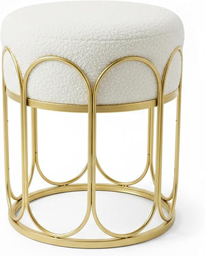 Fuzzy Sherpa Ottoman Pouf with Wooden Frame | Square & Round Styles