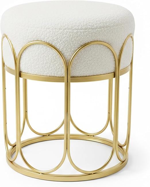 Fuzzy Sherpa Ottoman Pouf with Wooden Frame | Square & Round Styles