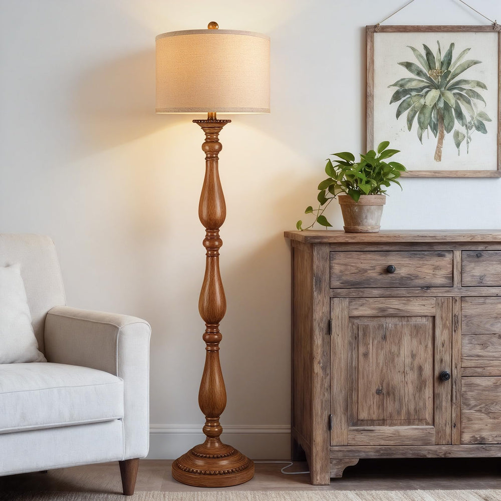 Vintage Resin Floor Lamp with Linen Shade