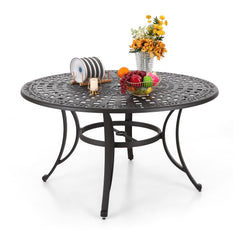 Round Cast Aluminum Outdoor Dining Table with Umbrella Hole