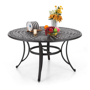 Round Cast Aluminum Outdoor Dining Table with Umbrella Hole