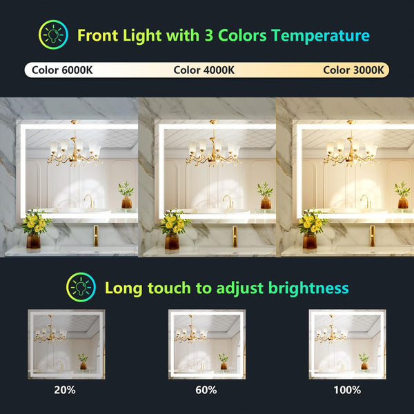 40x36 Inch RGB LED Bathroom Mirror with Front & Backlit Lighting