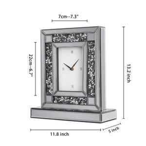 Mirrored Desk Clock with Crystal Accents & Roman Numerals