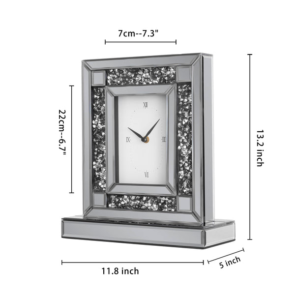 Mirrored Desk Clock with Crystal Accents & Roman Numerals