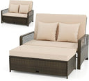 PE Rattan Double Chaise Lounge Set with Adjustable Back & Storage Ottoman