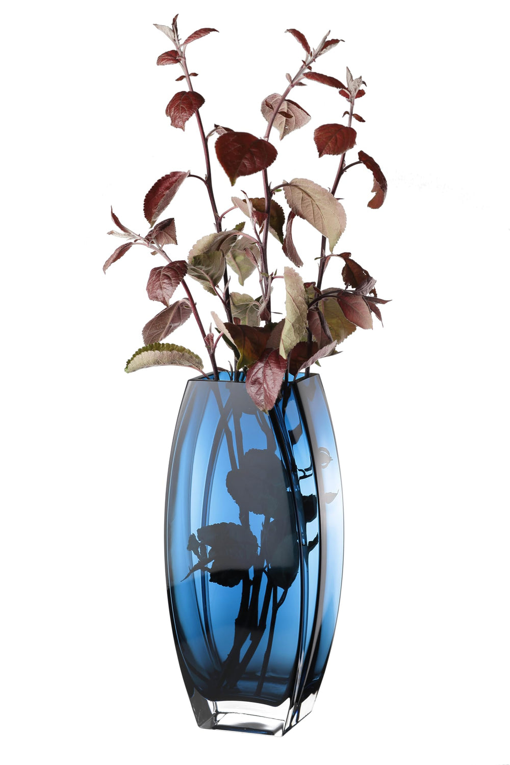 Blue Teal Glass Vase 10.25" Tall Oblong Decorative Flower Vase