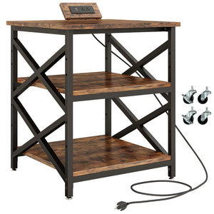 3-Tier Rolling Printer Cart with Power Outlet & Adjustable Shelf