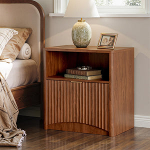 Mid-Century 3-Piece Bedroom Set – Fluted 6-Drawer Dresser & 2 Nightstands (Walnut)