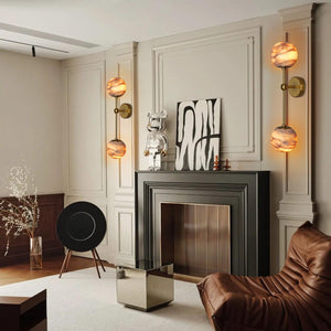 Alabaster Globe Wall Sconce with Brass Base