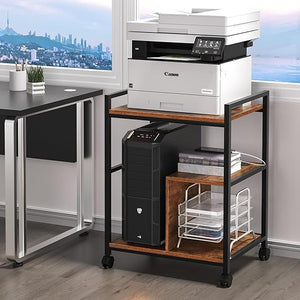 3-Tier Printer Stand with Charging Station & Lockable Wheels