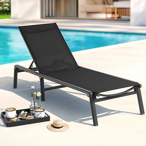Folding Aluminum Outdoor Chaise Lounge Chair with 5-Position Adjustable Backrest