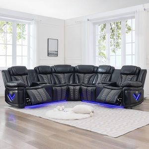 Power Recliner Sectional Sofa with LED Lights & Bass Speakers