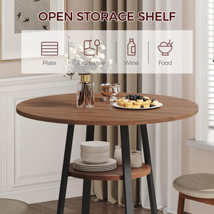 Round Dining Table with Storage Shelf, 31.5" Farmhouse Kitchen Table for 2-4