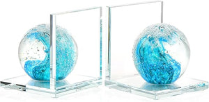 Glass Sea Wave Bookends Set of 2