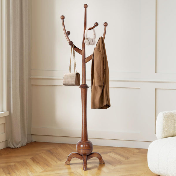 Wooden Coat Rack Freestanding with 8 Hooks