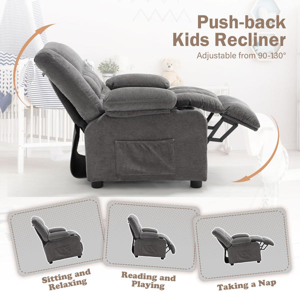 Kids Recliner Chair with Cup Holders & Side Pockets