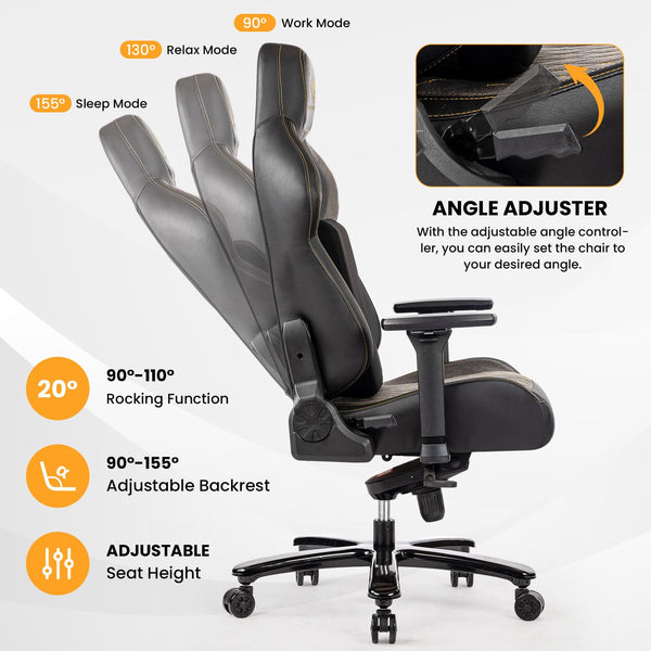 Big & Tall Gaming Chair 440LBS, Memory Foam, 4D Armrests, High-Back