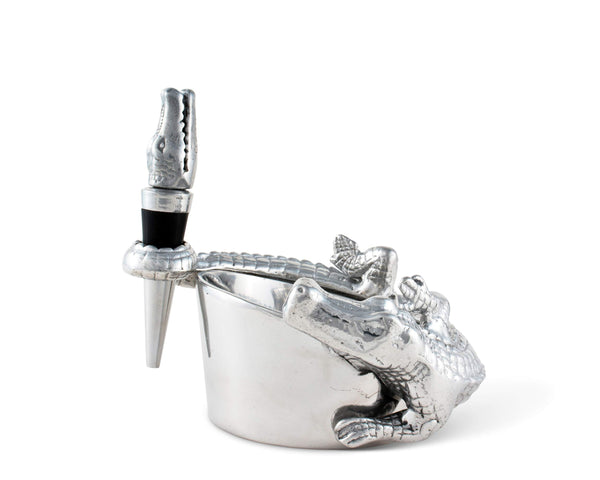 Alligator Wine Coaster & Bottle Stopper Set