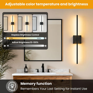 Hardwire Wall Sconce Set of 2 with Remote Control – 28 Inch, Dimmable, 100–240V