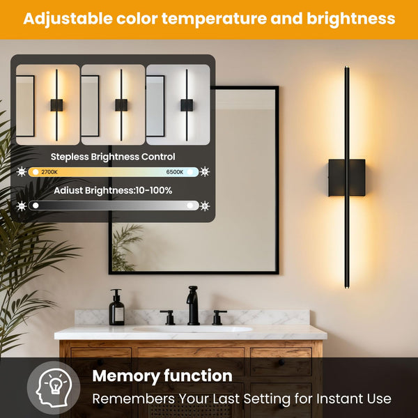Hardwire Wall Sconce Set of 2 with Remote Control – 28 Inch, Dimmable, 100–240V