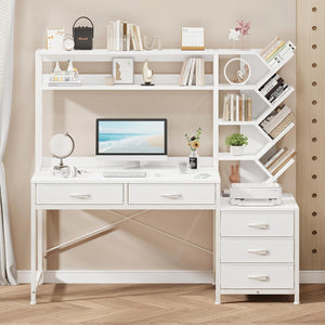 52" Reversible Computer Desk with Hutch & 5 Drawers